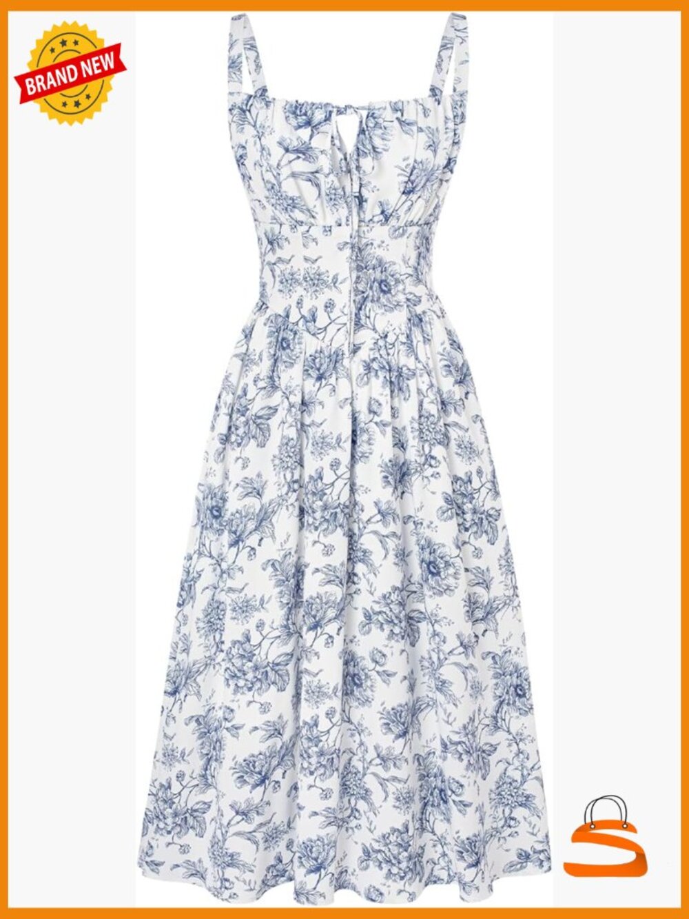 Floral Midi Corset Sundress with Pockets Smocked Back Square Neck